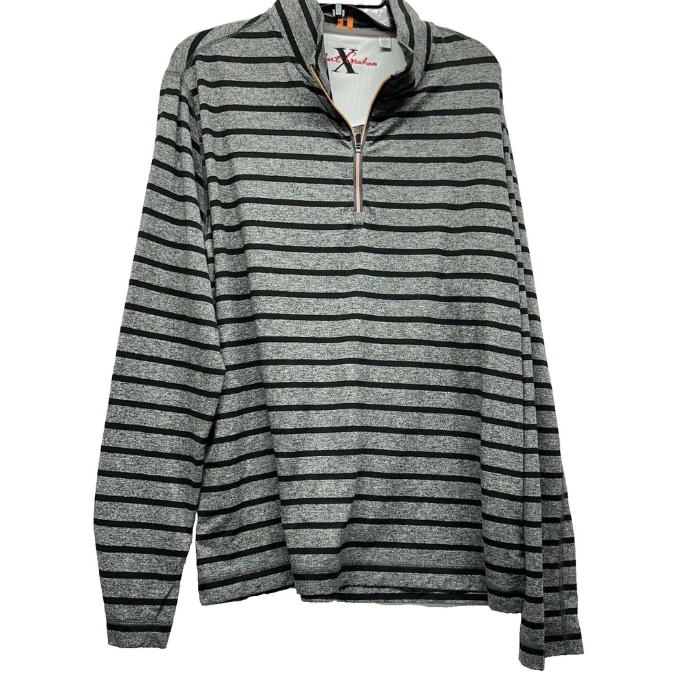Robert Graham X Men's Grey Striped 2XL Long Sleeve 1/4 Zip Poly Blend Shirt (D7)